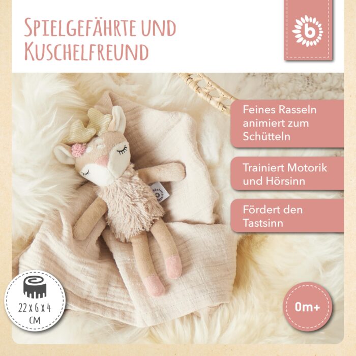 Bieco Kuscheltier Reh Ella mit Rassel | Baby Kuscheltier ab 0 Monate Stofftier Baby Plüschtier ntier – Bild 7