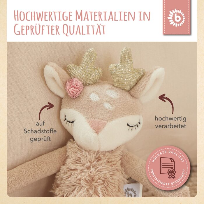 Bieco Kuscheltier Reh Ella mit Rassel | Baby Kuscheltier ab 0 Monate Stofftier Baby Plüschtier ntier – Bild 4
